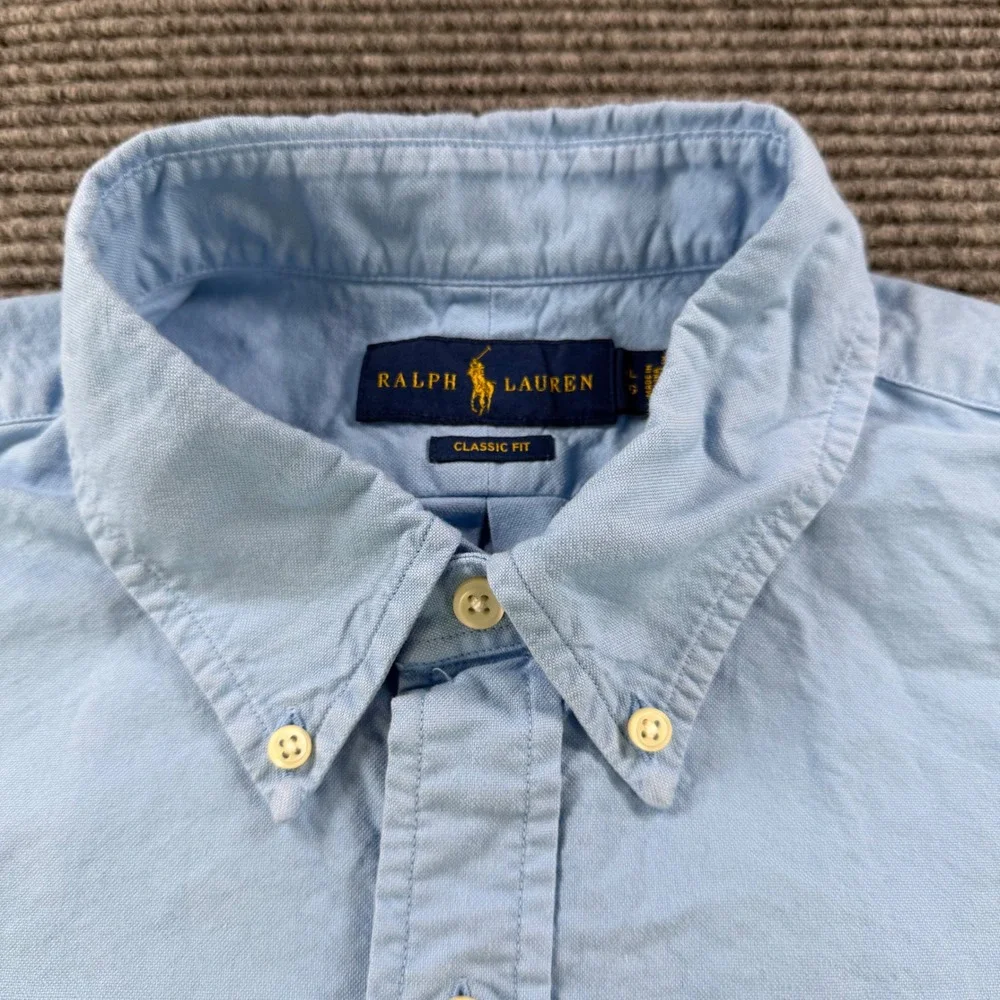 Ralph Lauren Classic Fit Oxford Shirt Mens XL Blue Long Sleeve Pink Pony Logo